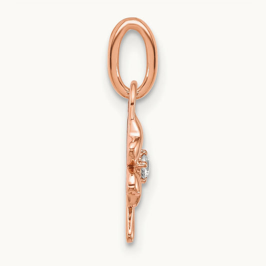 Polished Diamond Four Leaf Clover Charm, 14K Rose Gold