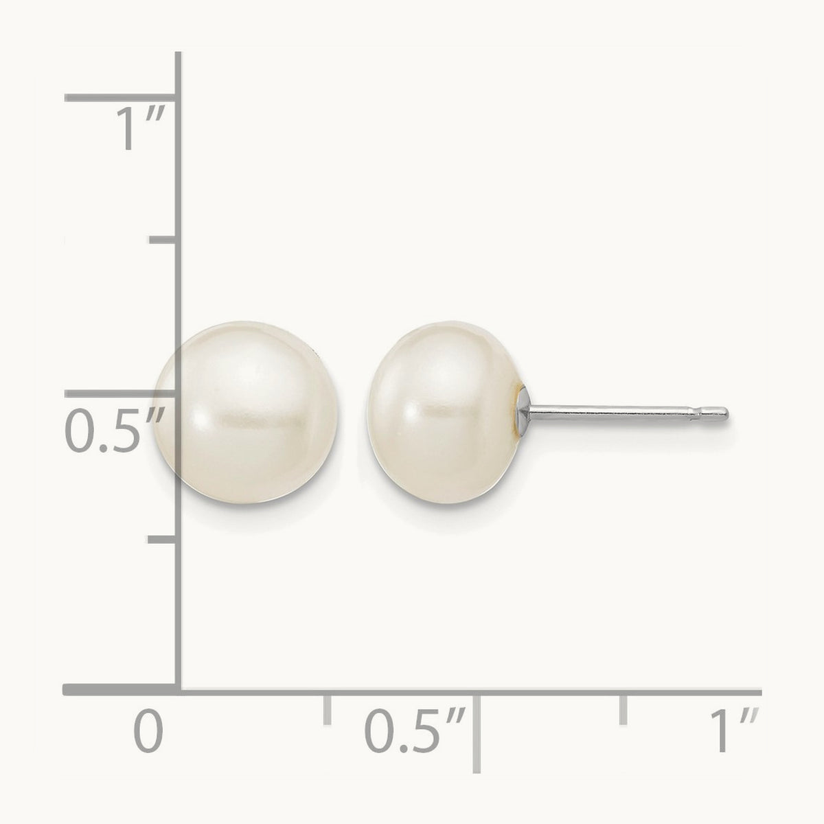 WG 7- White Button FW Cultured Pearl Stud Post Earrings, 8mm, 14K
