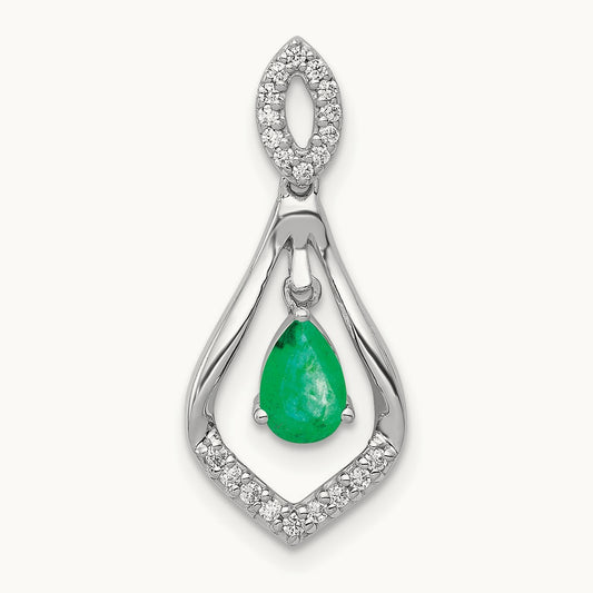 Created Emerald Dangle Pendant, 0.10 ct tw Lab-Grown Diamond