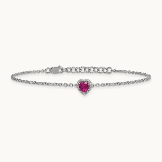 Ruby with Ext. Halo Heart Bracelet, 0.05 ct tw Lab-Grown Diamond