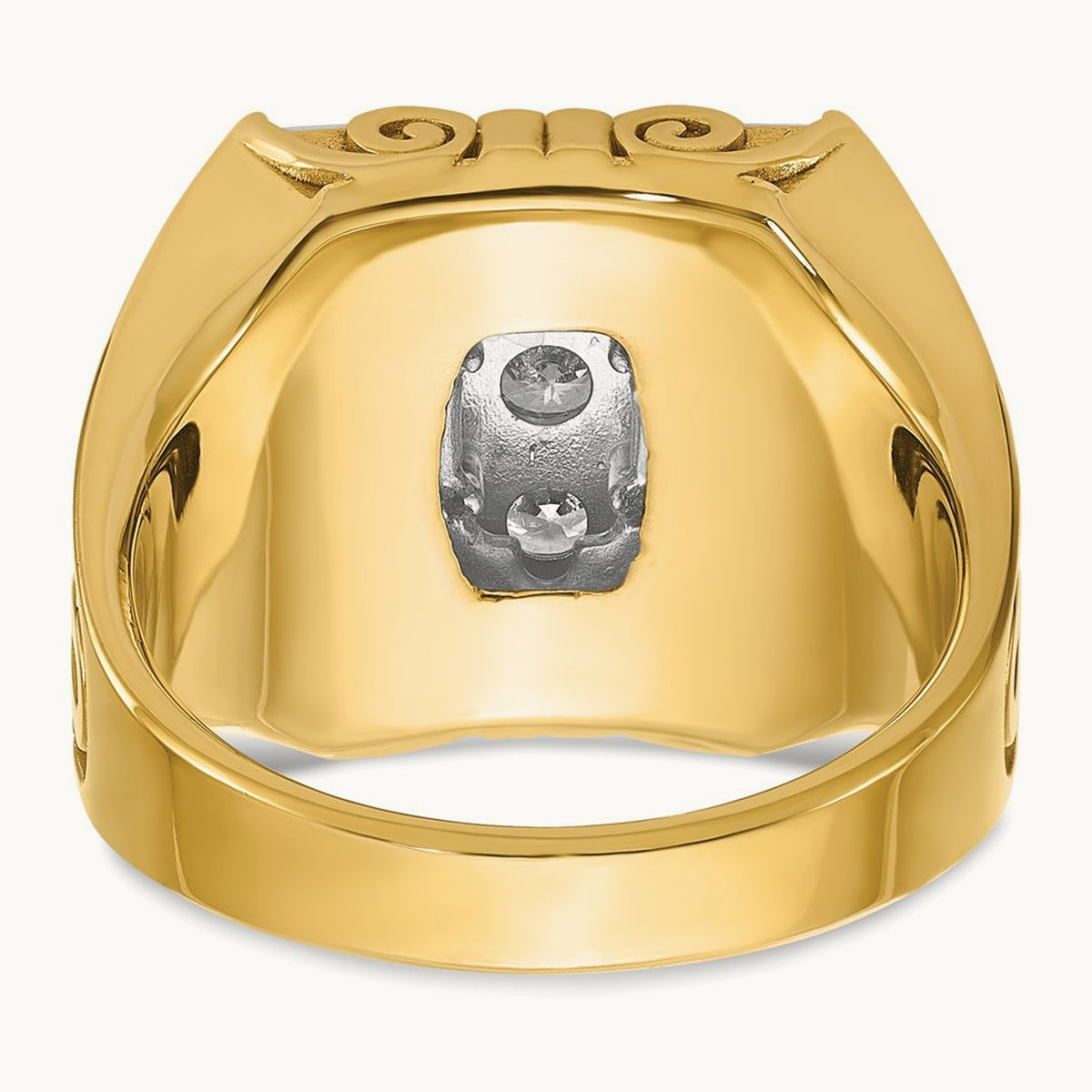 14ktt IBGoodman Men's Textured Scroll Design Diamond Cluster Ring