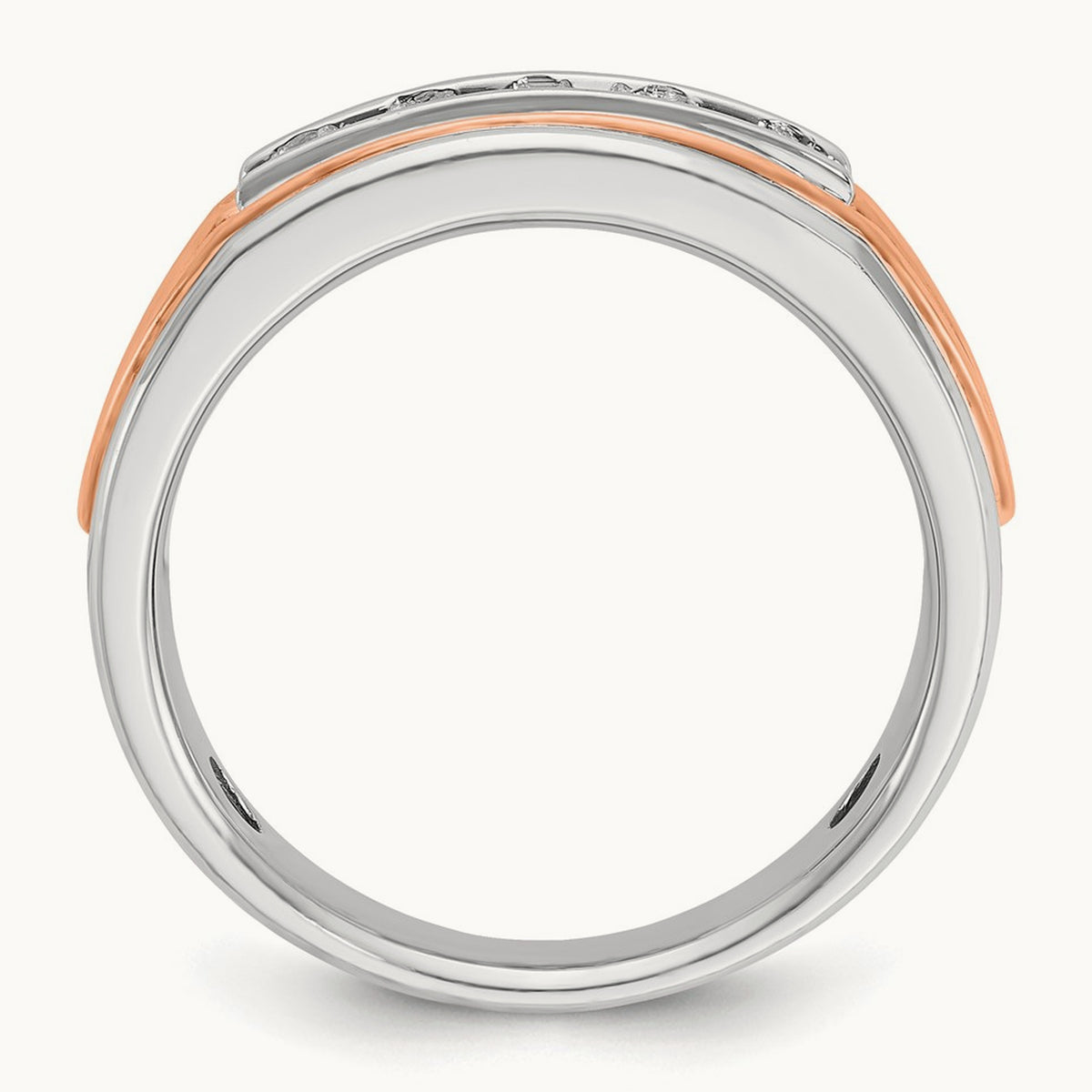 White/Rose Gold IBGoodman Men's Polished 5-Stone Diamond Ring, 14K