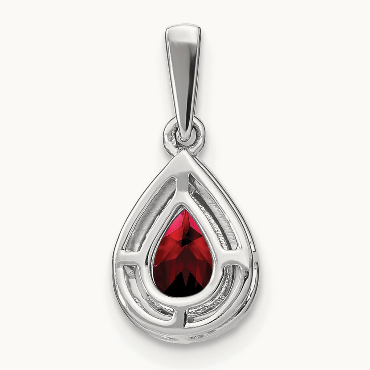 Pear Garnet and Diamond Halo Pendant, 14K White Gold