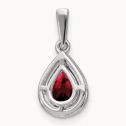 Pear Garnet and Diamond Halo Pendant, 14K White Gold