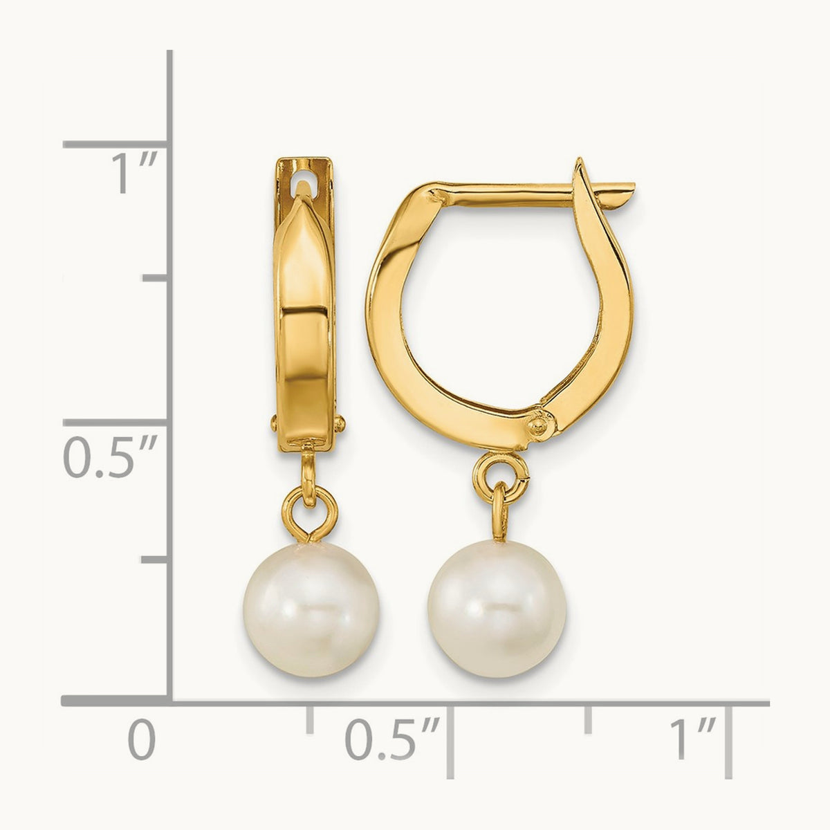 6- White Round Akoya Saltwater Cultured Pearl Hoop Dangle Earrings, 7mm, 14K