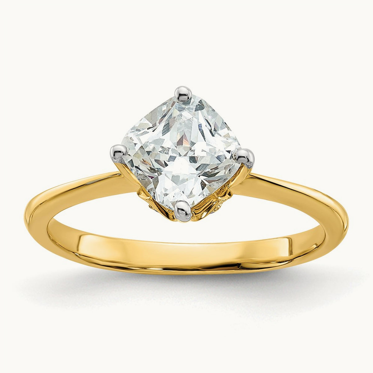 Polish 1 1/2ct Cushion Leaf Design Semi-Mount Dia Ring, 14K