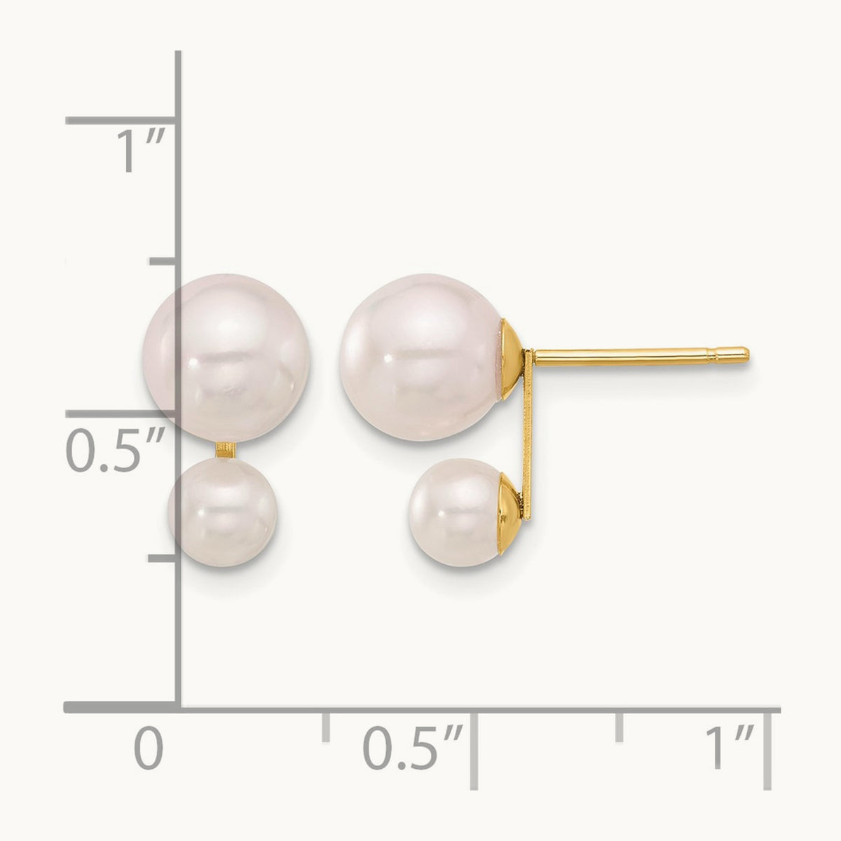 4- and 6-7mm White Akoya Cultured Pearl Post Earrings, 5mm, 14K