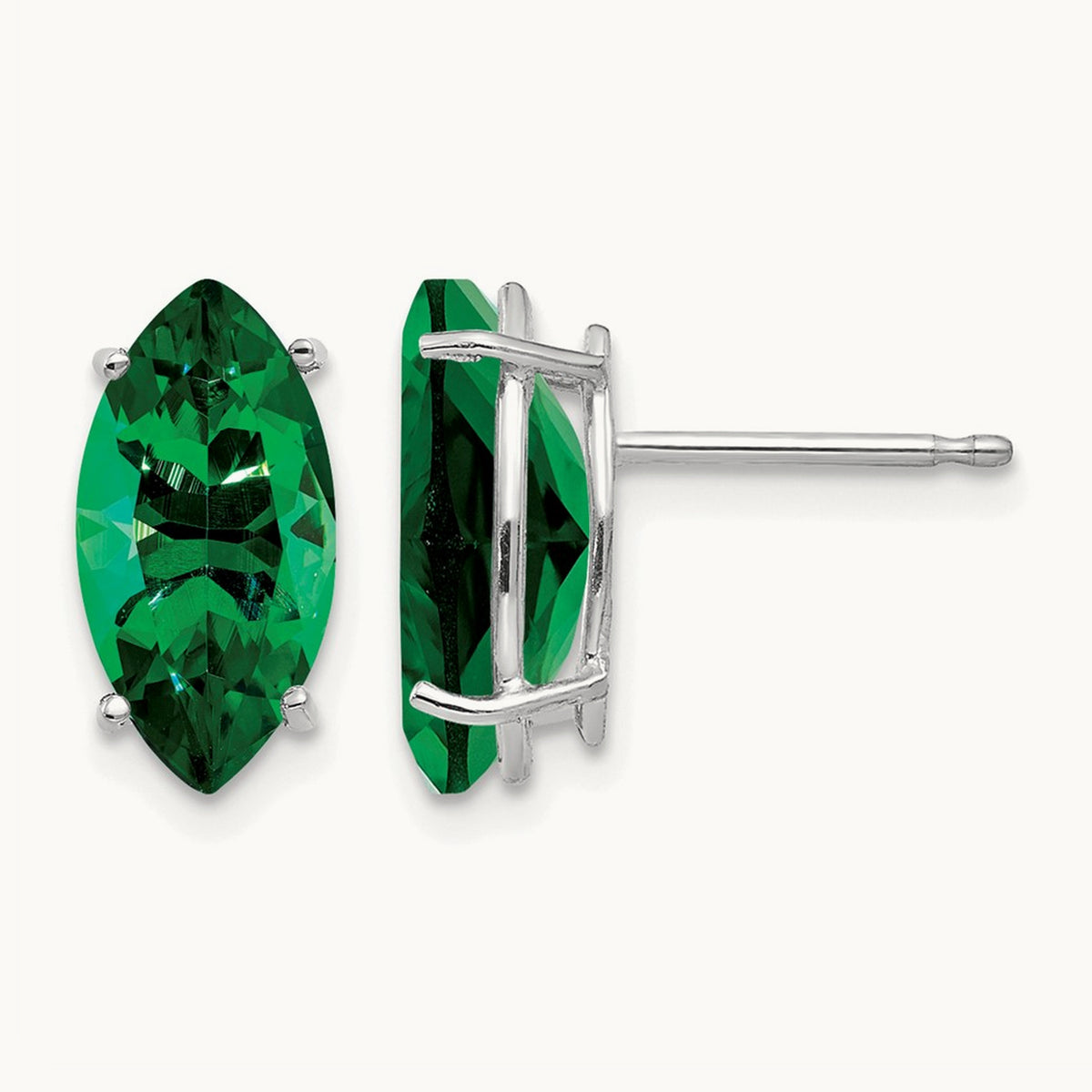 Mount St. Helens Marquise Stud Earring, 14K White Gold