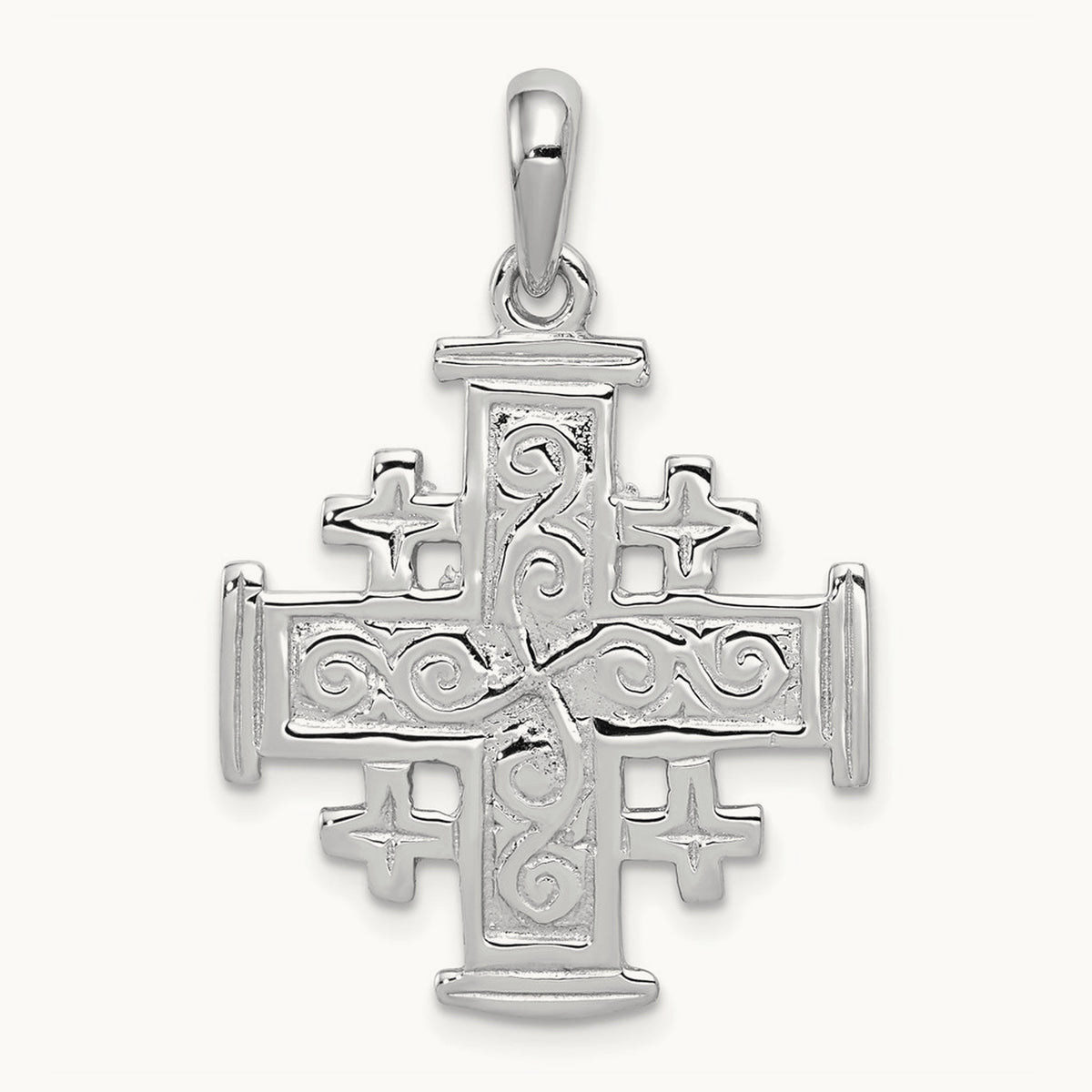 Jerusalem Cross Pendant — 14K White Gold, 32mm