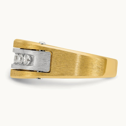 Men's Polished Satin & Grooved Diamond Ring — IBGoodman — photo set