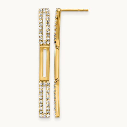 Polished 3 Rectangle Link Diamond Post Earrings, 14K