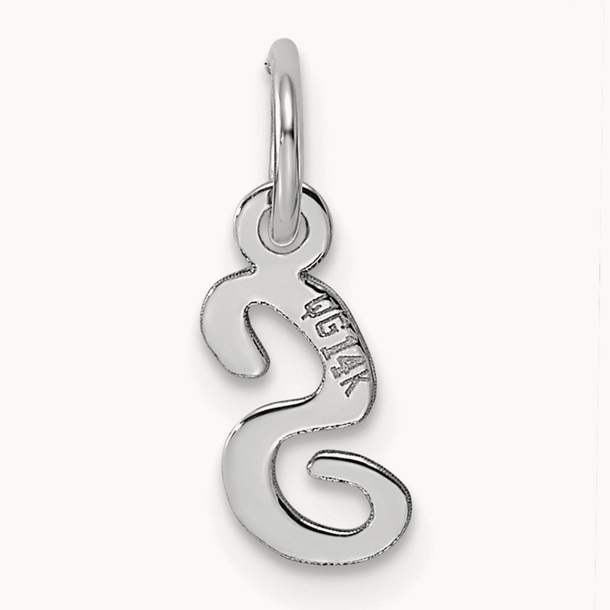 Small Script Letter S Initial Charm, 14K White Gold