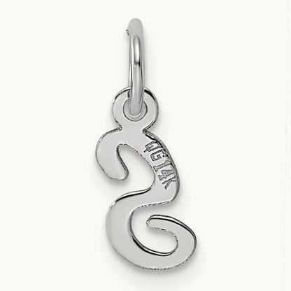 Small Script Letter S Initial Charm, 14K White Gold