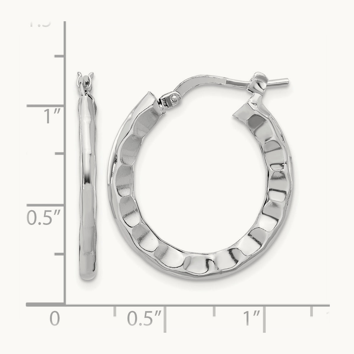 Rh-plated Polished/Hammered Hoop Earrings, Sterling Silver — Leslie's