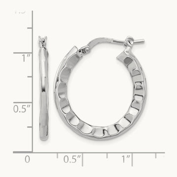 Rh-plated Polished/Hammered Hoop Earrings, Sterling Silver — Leslie's