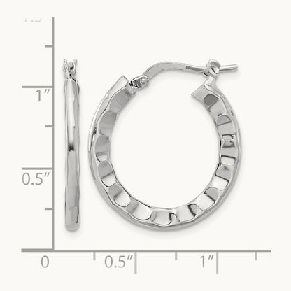Rh-plated Polished/Hammered Hoop Earrings, Sterling Silver — Leslie's