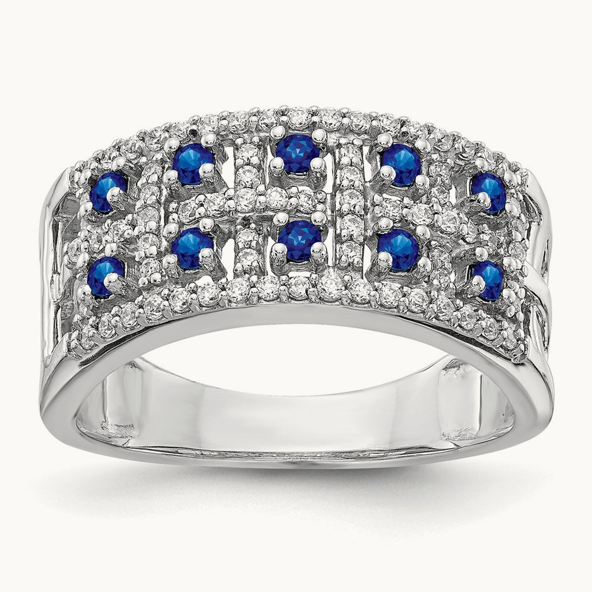 Diamond and Sapphire Fancy Ring, 14K White Gold