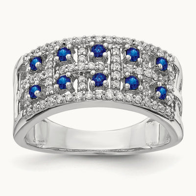Diamond and Sapphire Fancy Ring, 14K White Gold