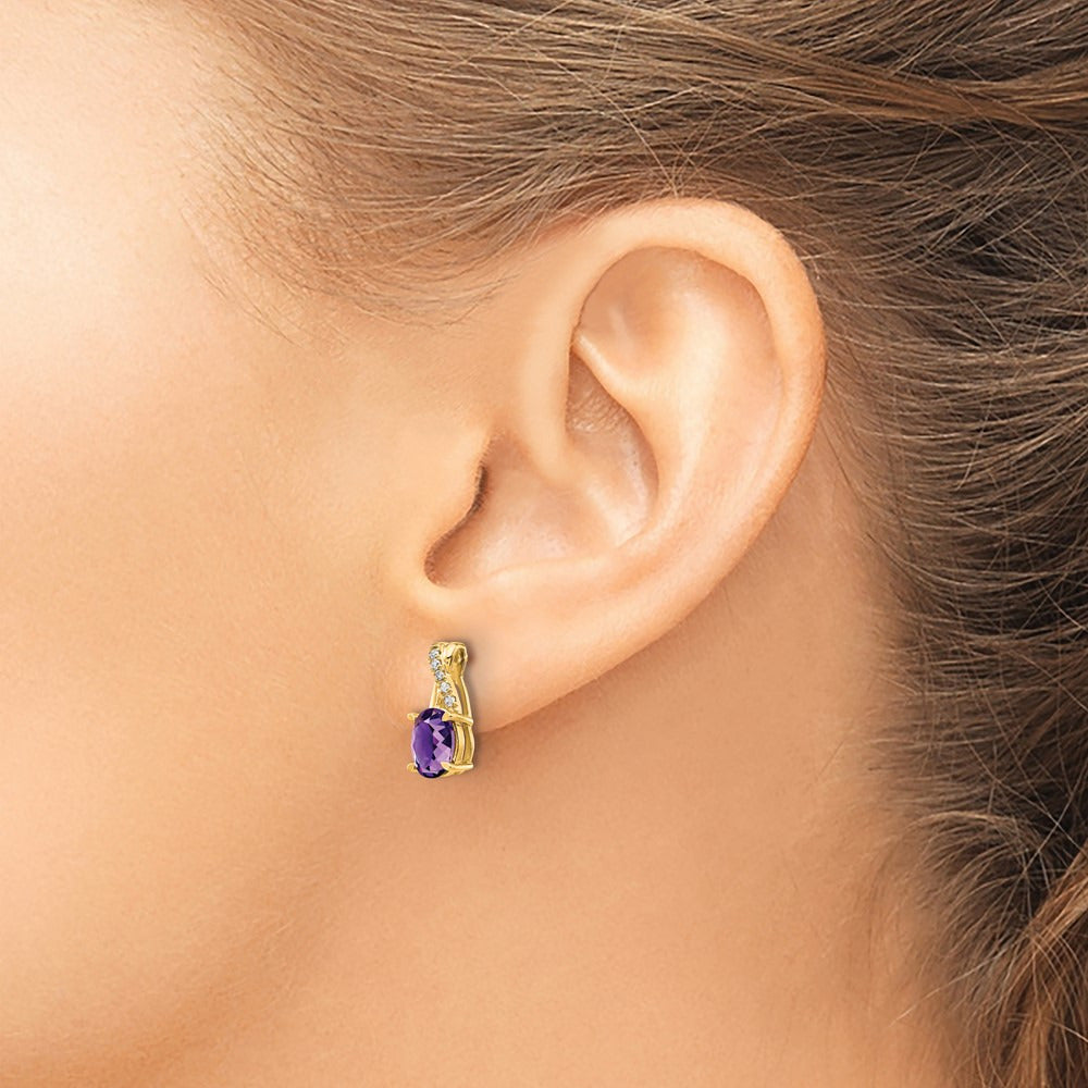 Amethyst and Diamond Earrings — 14K Yellow Gold