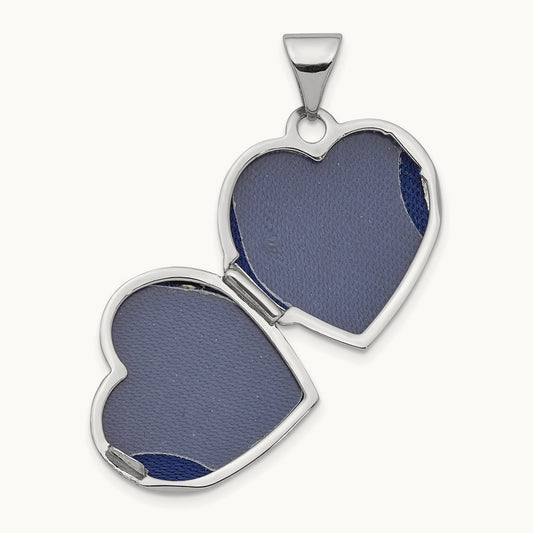 Polished Floral Heart Locket, 15mm, 14K White Gold