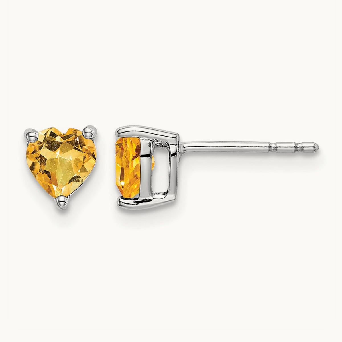 Heart Citrine Earrings, 14K White Gold