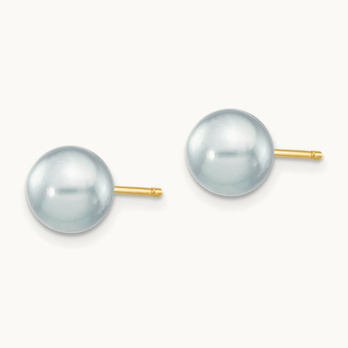 7- Round Grey Saltwater Akoya Cultured Pearl Stud Post Earrings, 8mm, 14K