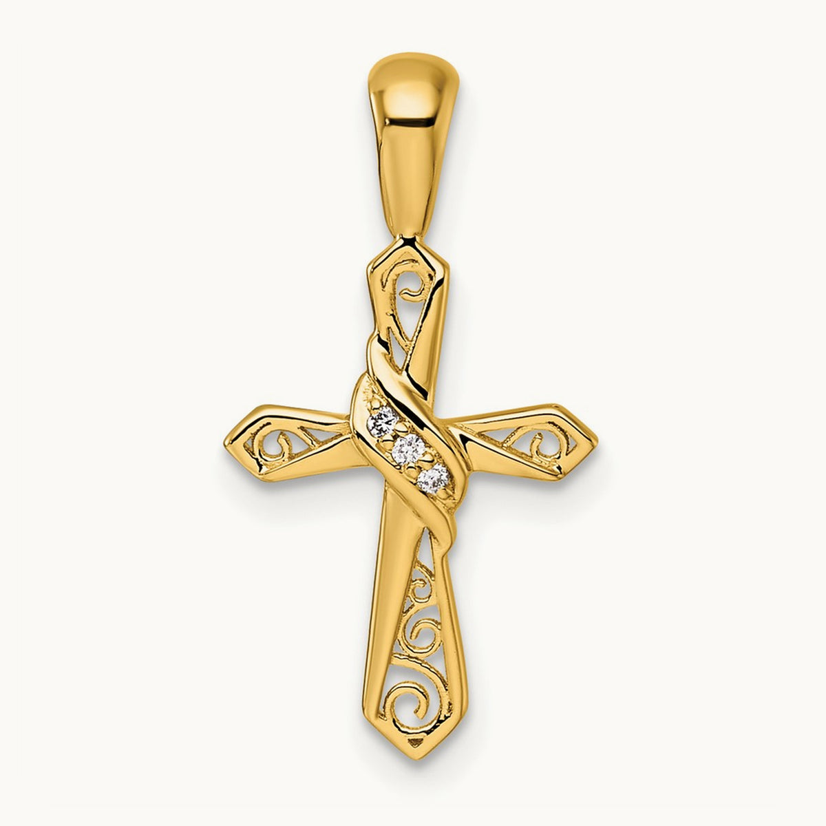 Diamond Cross Pendant — 14K Yellow Gold