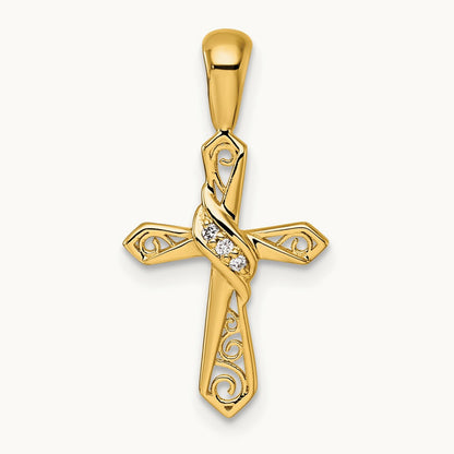 Diamond Cross Pendant — 14K Yellow Gold