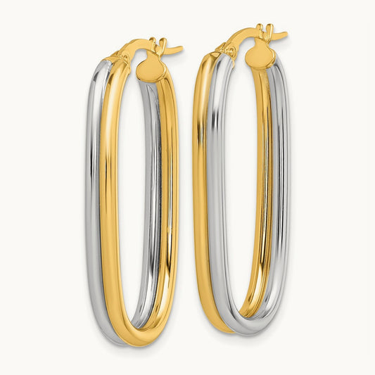 Polished Oval Hoop Earrings, 14K with White Rhodium