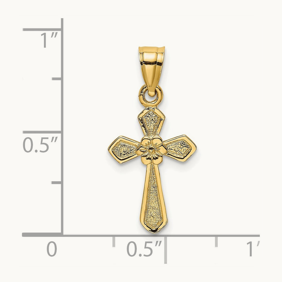 Small Cross with Flower Charm — 14K Yellow Gold