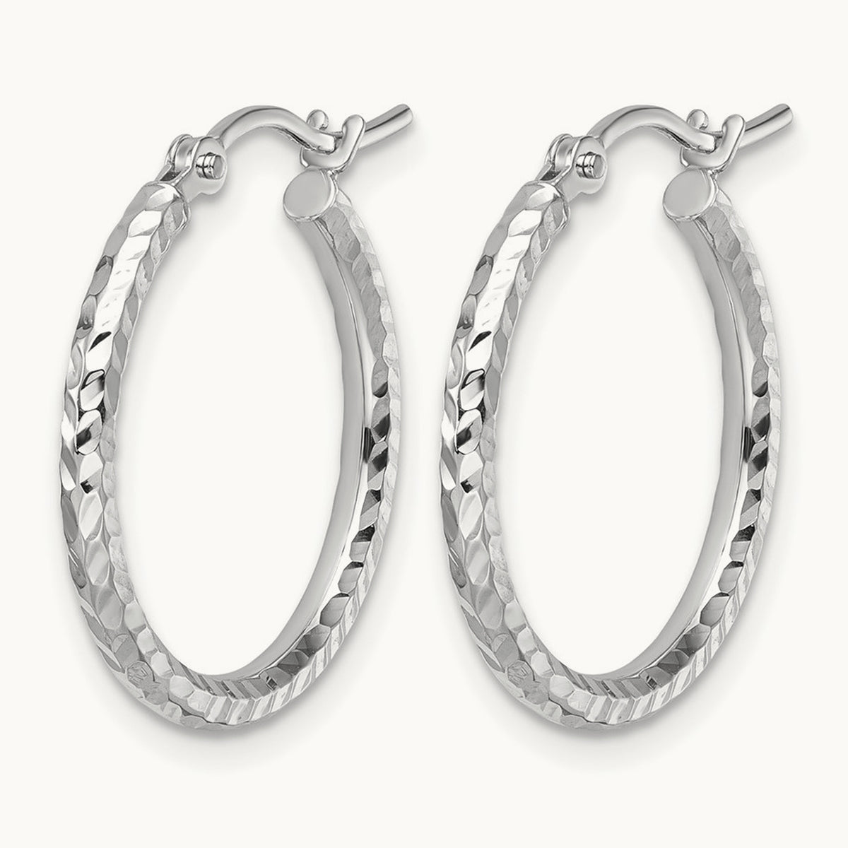Diamond-cut Round Tube Hoop Earrings — 10K White Gold