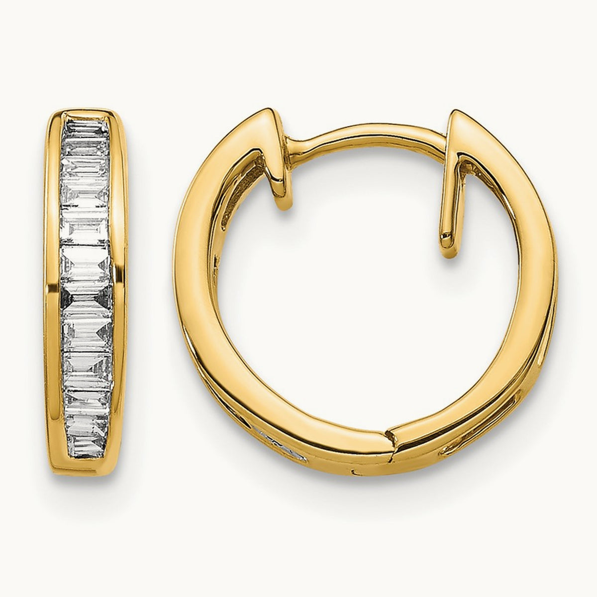 Baguette Diamond Hinged Hoop Earrings, 14K