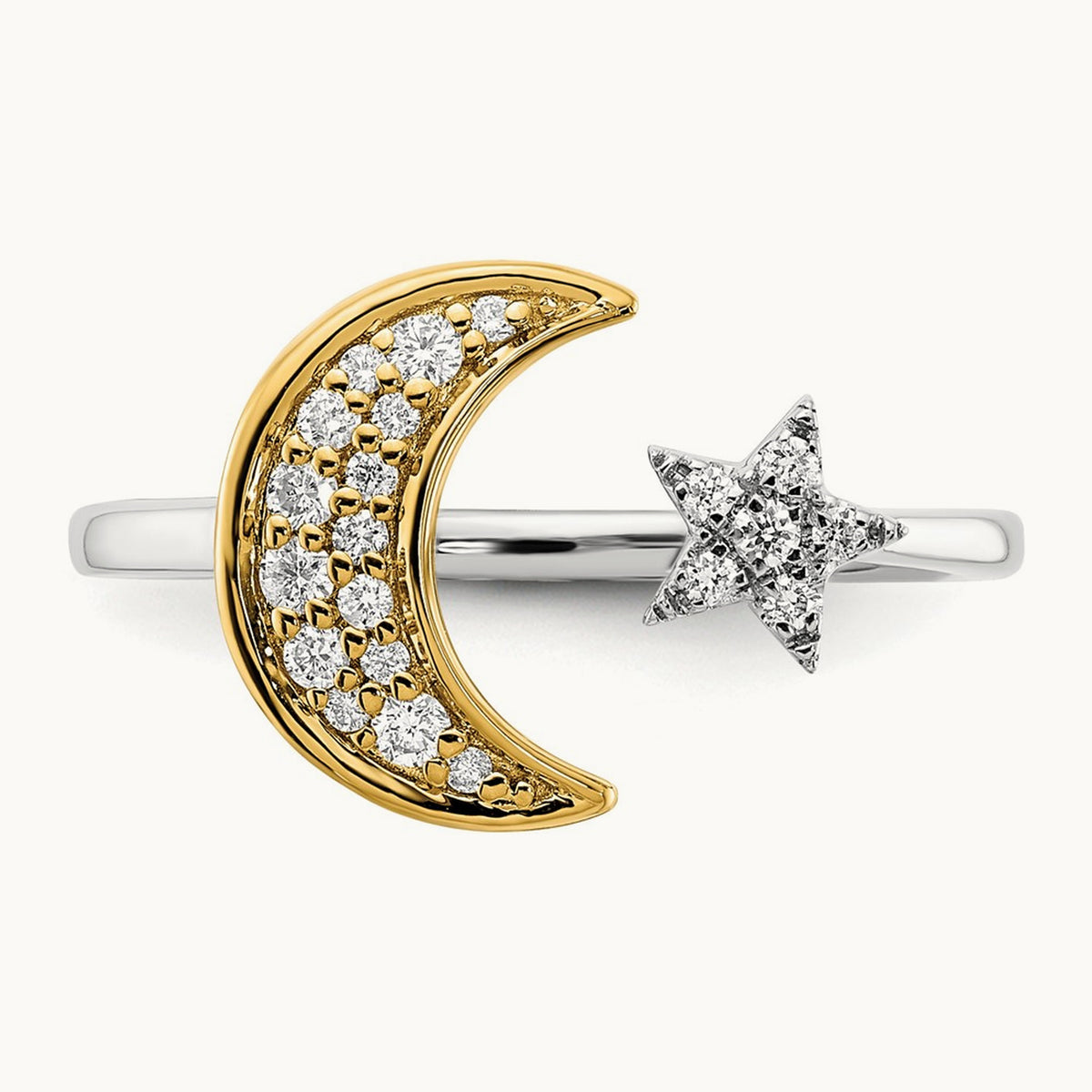 Diamond Moon w/Star Ring, 14K Two-tone