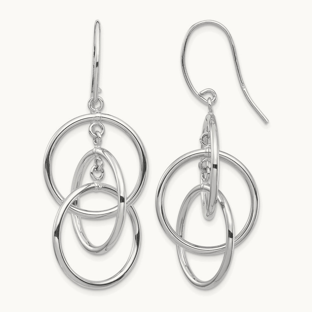 Polished Circles Dangle Earrings — 14K White Gold