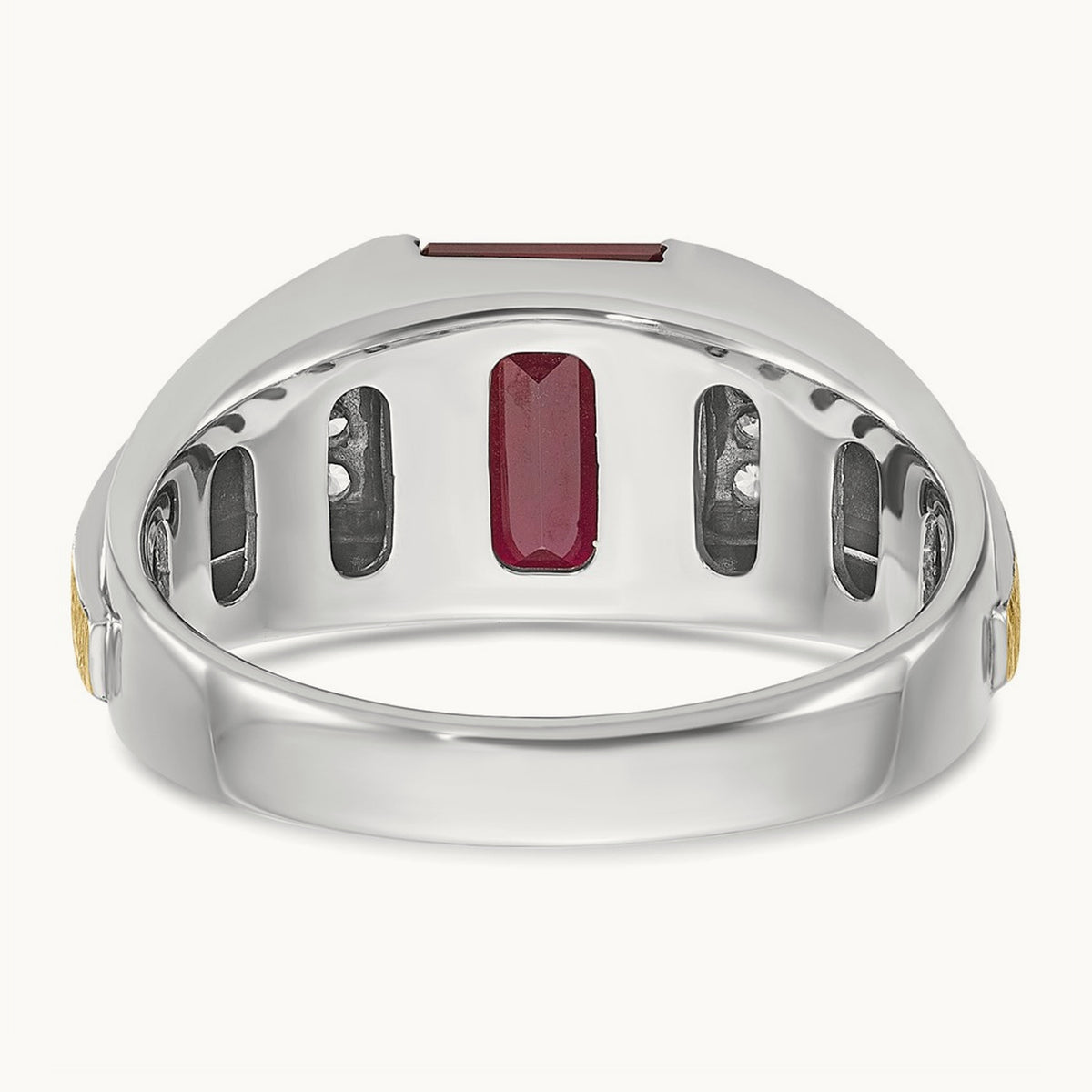 IBGoodman Men's Satin Cr.Ruby/Diamond Complete Ring, 14K Two-tone