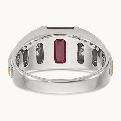 IBGoodman Men's Satin Cr.Ruby/Diamond Complete Ring, 14K Two-tone