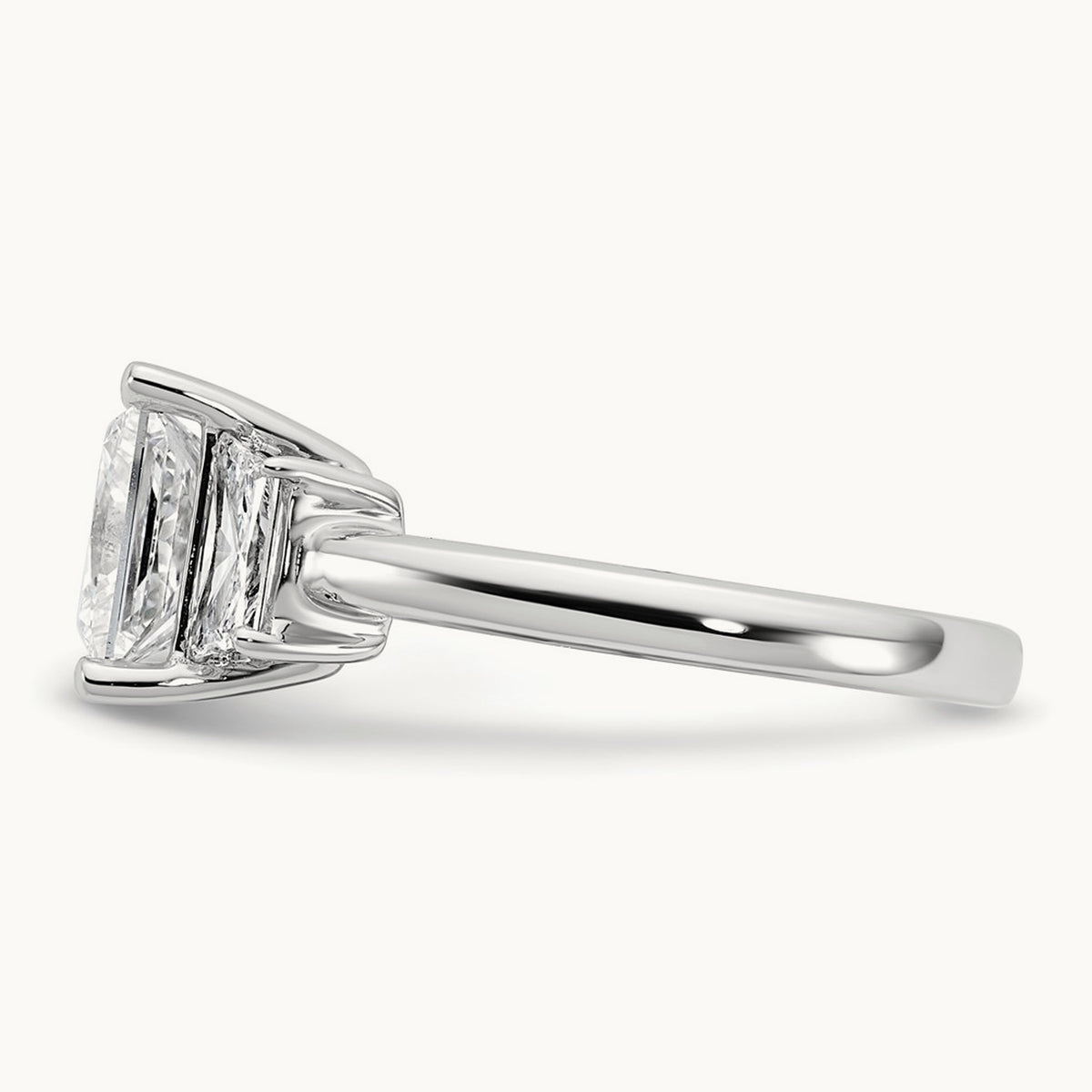 Princess & Trapezoid Engagement Ring — 14K White Gold, 3 1/3 ct, 7