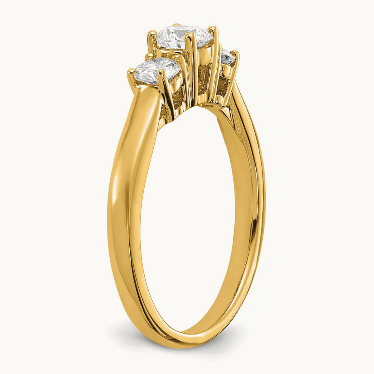 Round Prong-Set 3 Stone Engagement Ring — 14K Yellow Gold, 3/4 ct, 7