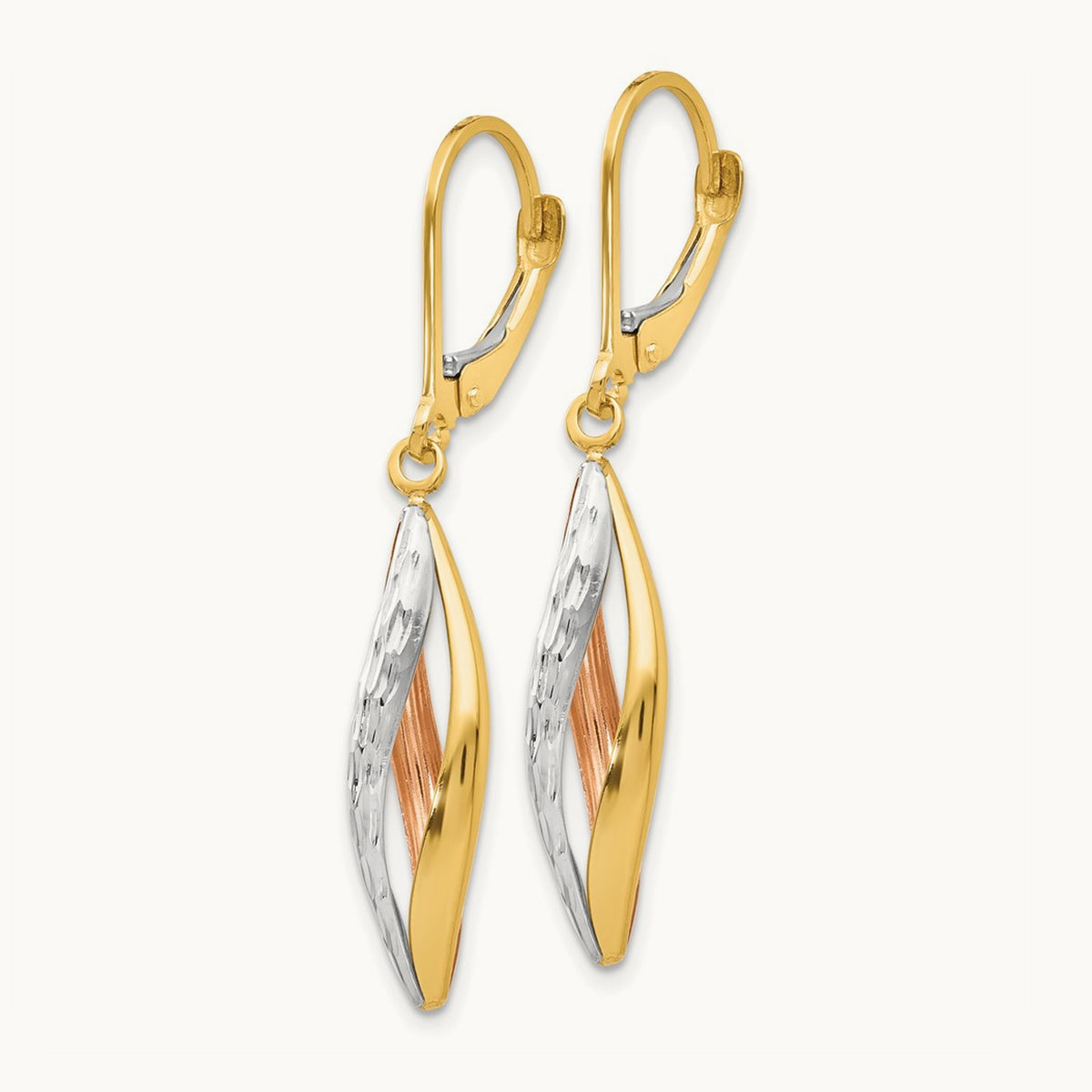 Diamond-cut Leverback Earrings, 14K Two-tone with White Rhodium