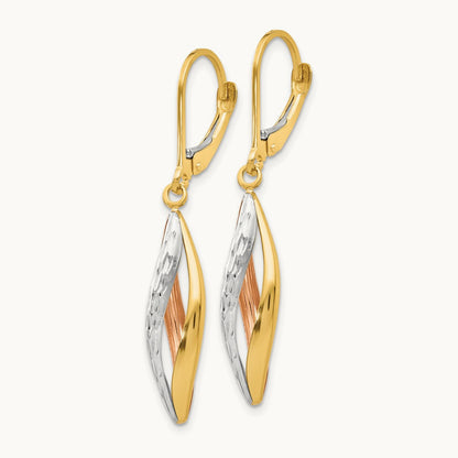 Diamond-cut Leverback Earrings, 14K Two-tone with White Rhodium