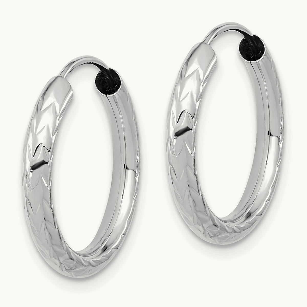 Polished & Diamond-cut Endless Hoop Earrings — 14K White Gold