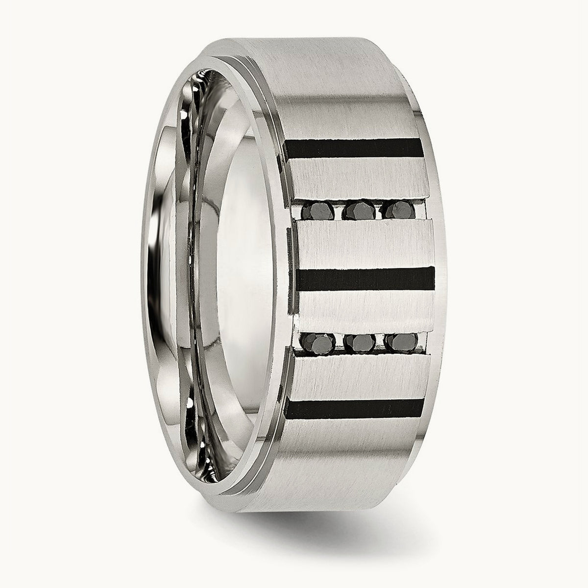 Brushed Center Black IP-plated Diamond Band — photo set (2)