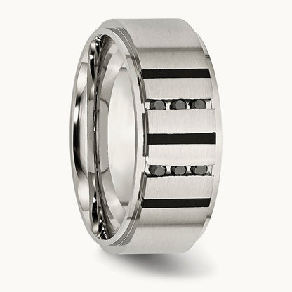 Brushed Center Black IP-plated Diamond Band — photo set