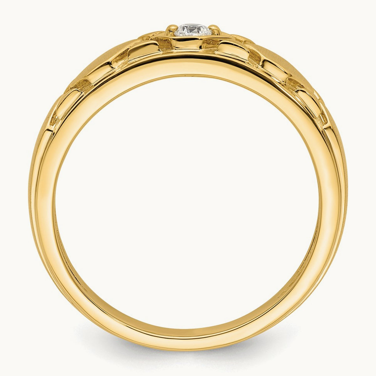 Grooved Complete Diamond Mens Wedding Band, 14K