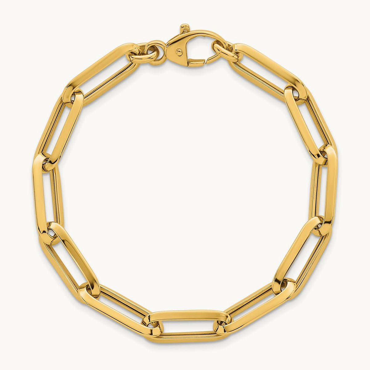 Polished Paperclip Link Chain Bracelet, 7mm, 14K