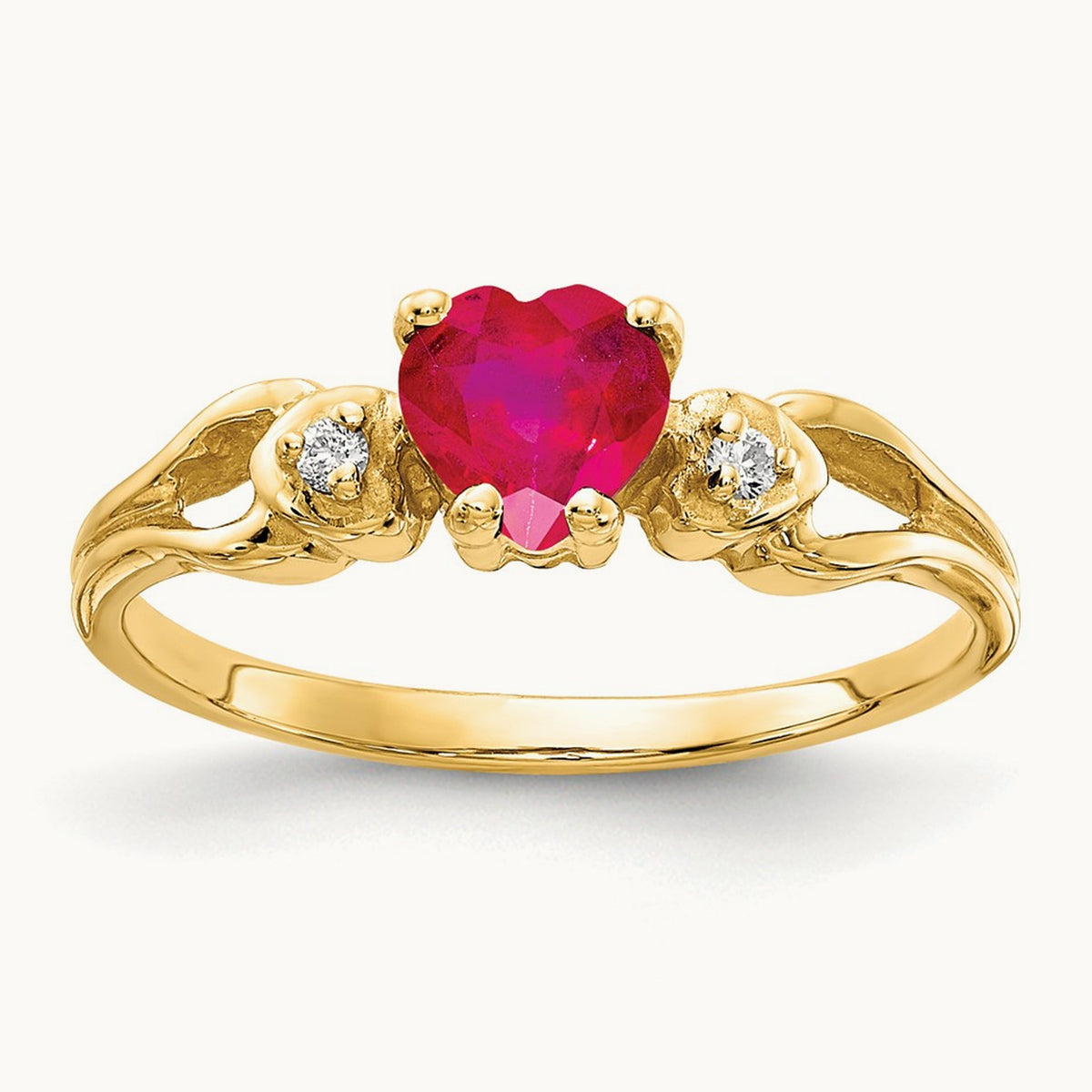 Heart Ruby AA Diamond ring, 5mm, 14K