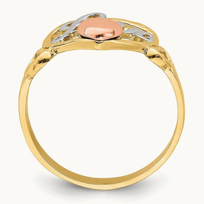 w/Rhodium Love Heart Ring, 14K Yellow with Rose Gold