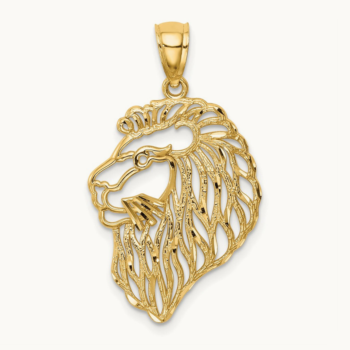 Diamond-Cut Lion Profile Pendant, 14K