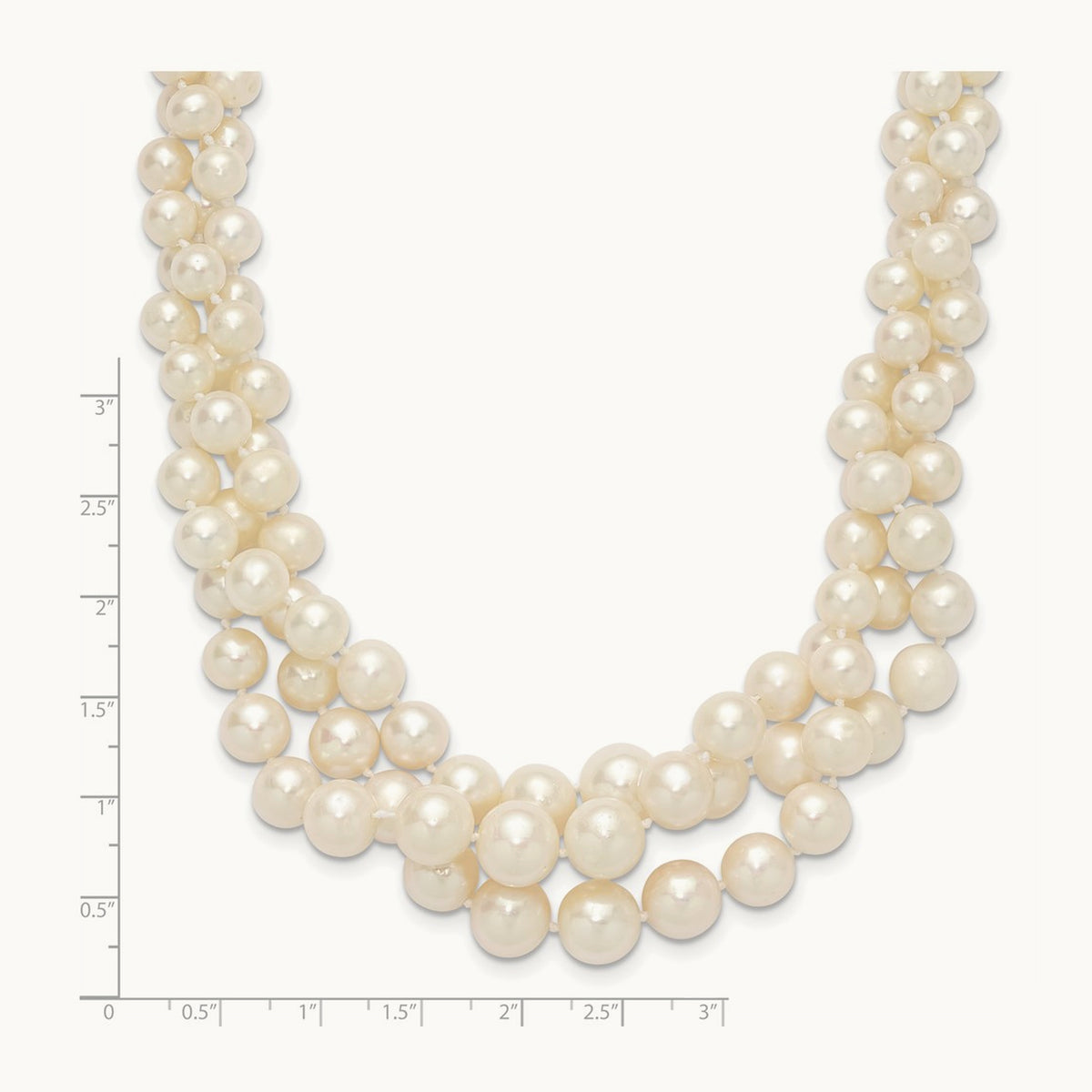 5- Semi-round White FWC Pearl Multi-strand Necklace, 9mm, 14K