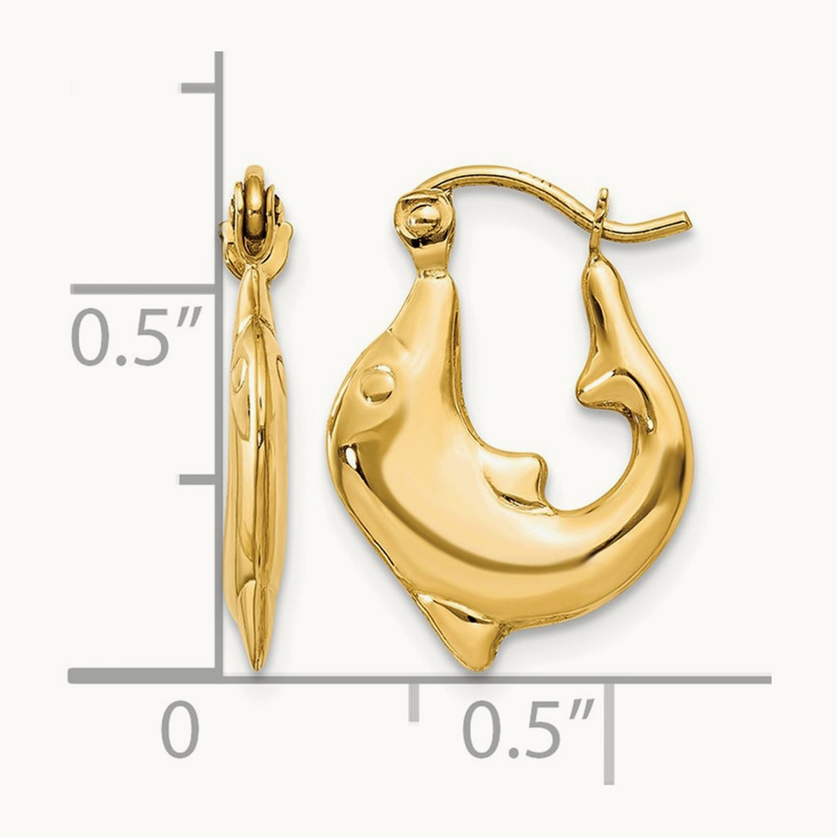 Polished Dolphin Hoop Earrings — 14K Yellow Gold, 12.5mm